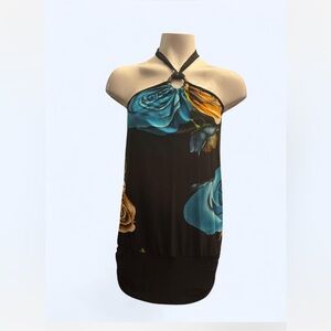 Y2K Rose Print Halter Dress